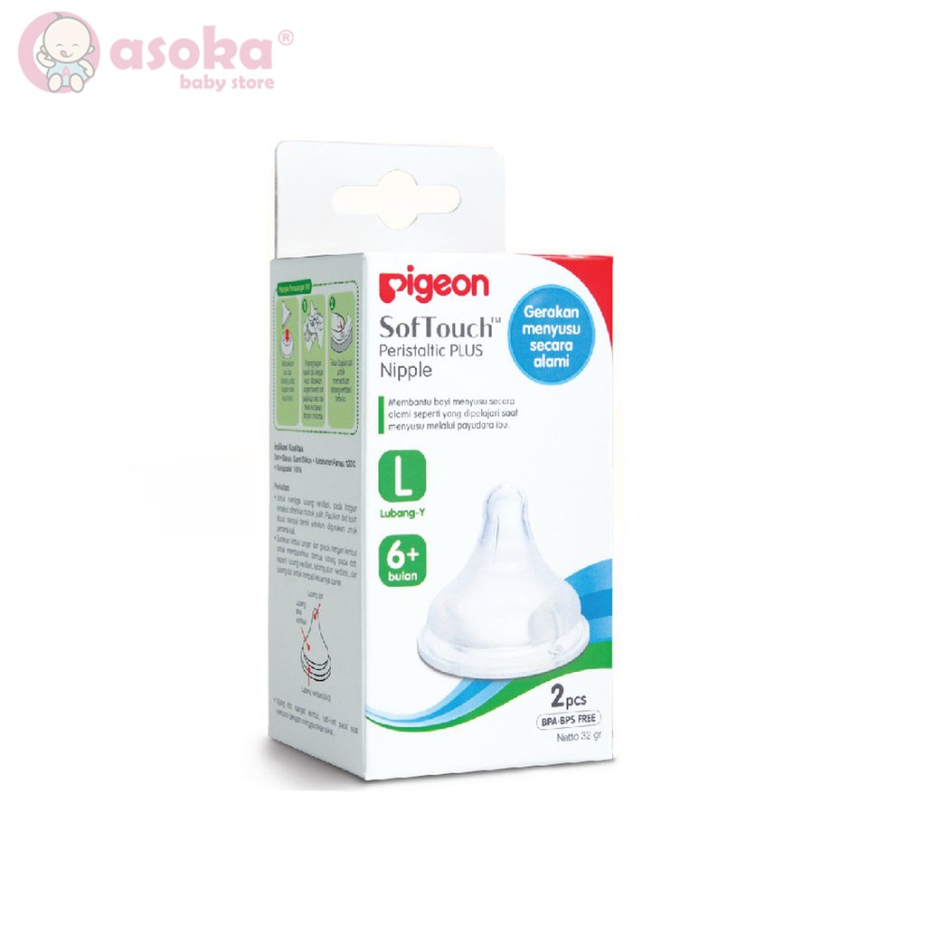 Pigeon SofTouch Peristaltic Plus Nipple isi 2 SS S M L ASOKA