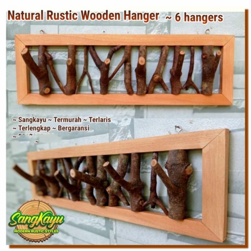 Kapstok kayu rustic gantungan baju kayu Kapstok hanger dinding kayu