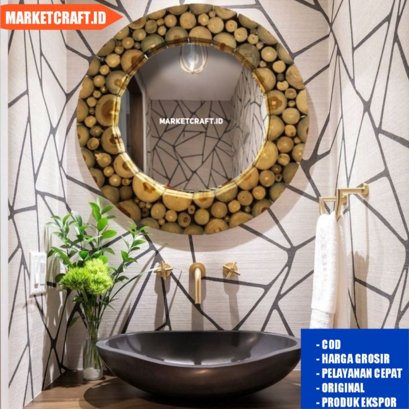 Cermin bulat dinding aesthetic/Cermin Wastafel/Dekorasi rustic dinding/Kaca bulat aesthetic/Dekorasi