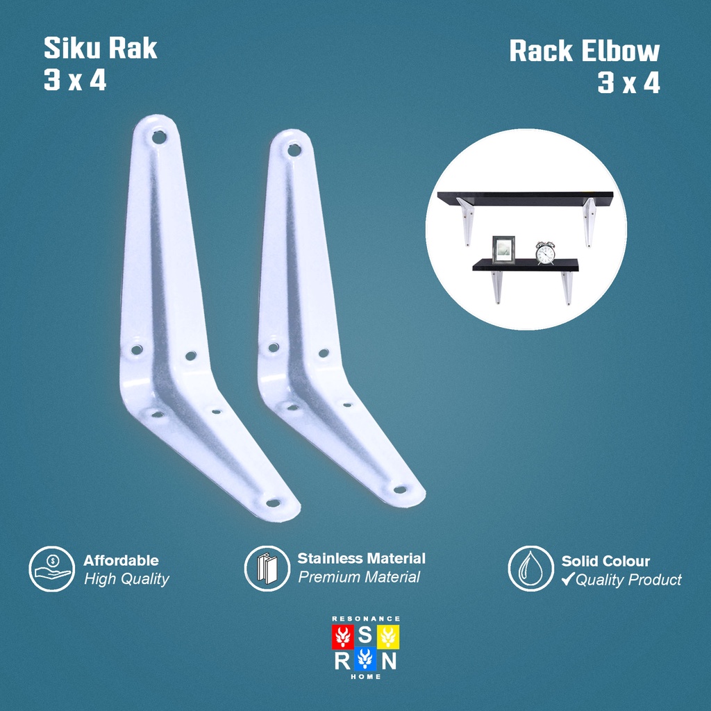 Siku Rak Besi L Uk. 3x4 Inch l Shelf Bracket l Penyangga Ambalan Resonance Home