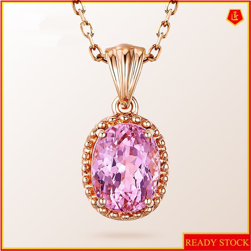 [Ready Stock]Fashion Inlaid Pink Crystal Pendant 18K Rose Gold Plated Necklace