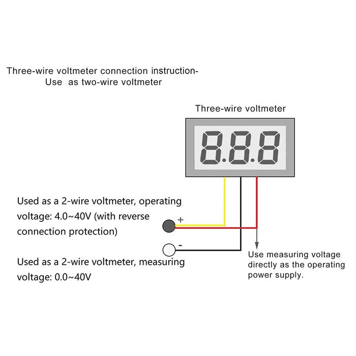 Voltmeter 0.36 Inch Merah 3 Digit 3 Kabel 0-100V DC