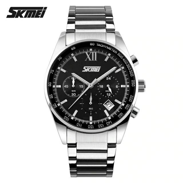 Jam Tangan Pria / SKMEI 9096 Analog Date Chrono aktif / Stainless Steel Analog Original / SKMEI