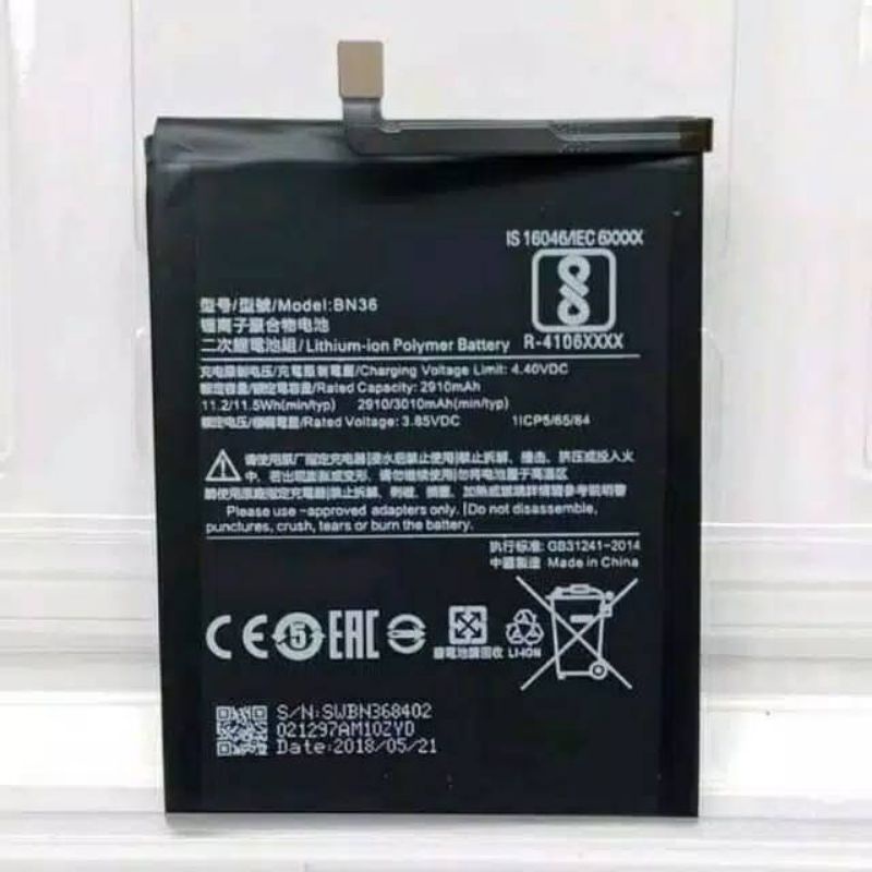 Batterai Xiaomi MI 6X / Mi A2 / BN 36 Original Baterai BN36