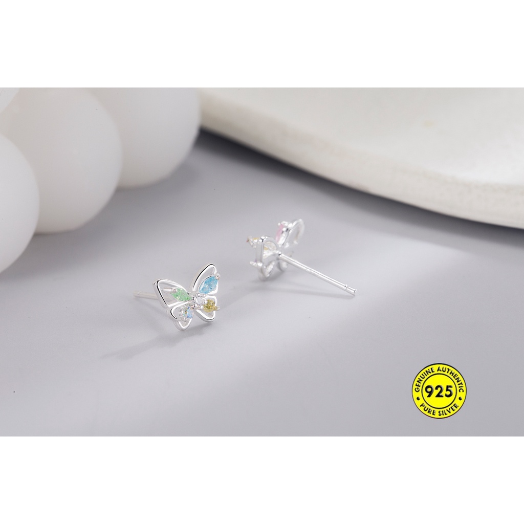 Anting Tusuk Model Kupu-Kupu Kristal Warna-Warni Untuk Wanita