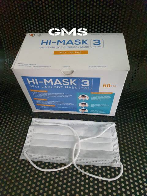 Masker 3 Ply Earloop Dan Hijab / Surgical Mask 3 Ply Merk Hi - Mask Per Box isi 50 Pcs