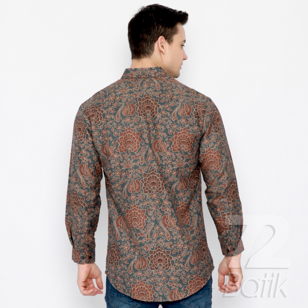 KEMEJA BATIK PRIA Dobby Lengan Panjang Slimfit Premium Warna Abu Grey Coklat 727284 Cap 72 - Baju Kemeja Atasan Pakaian Setelan Batik Pria Cowok Laki Laki Remaja Keluarga Kantor Lengan Panjang Modern Slimfit Slim Fit Premium Kekinian