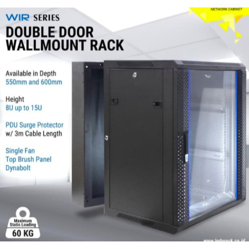 WIR5508D - 8U Wallmount Rack Depth 550mm Double Door 19&quot; - INDORACK