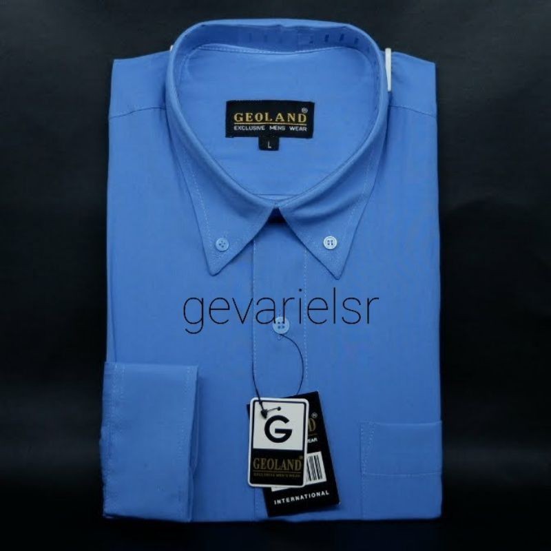 Kemeja Pria Geoland Biru Laut Polos Lengan Panjang