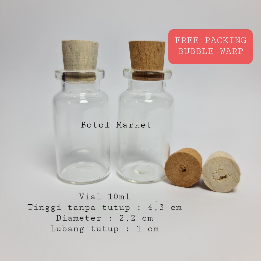 Botol Hias 10ml Tutup Gabus / Botol Kaca 10ml tutup kayu