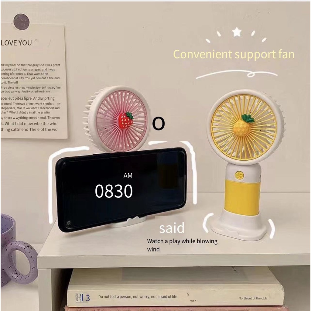 Kipas angin mini fan portable handhel stand hp karakter permen buah colour hight speed  model charger 178  - realoneacc