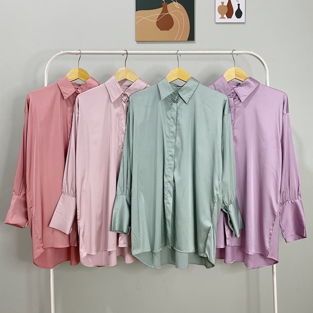 KEMEJA SILK SATIN NIA DAILY OFFICE LONG SHIRT PREMIUM B508 CO