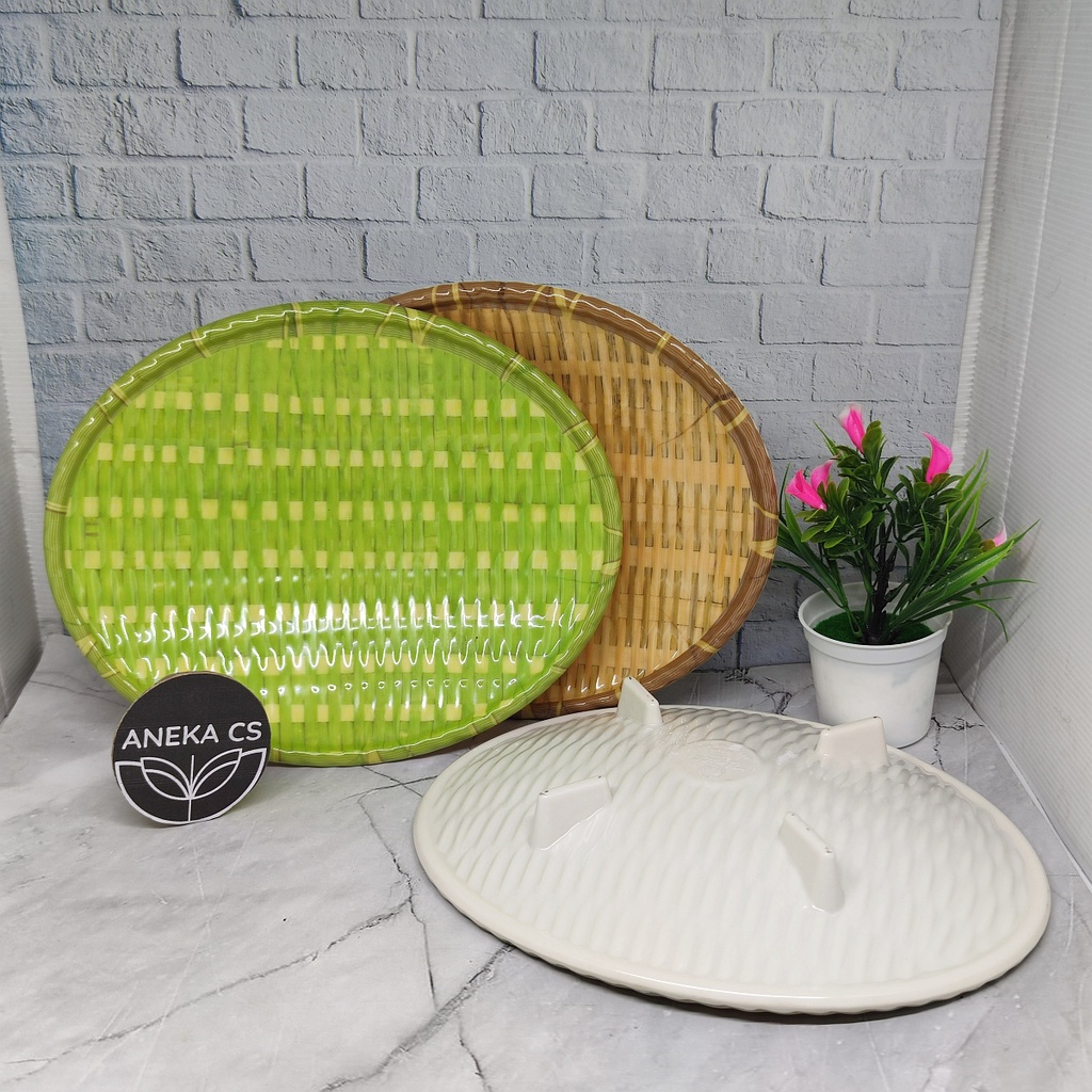 Piring Oval Melamin Motif Rotan 11 inch - Piring Unik - Piring Saji - W7811