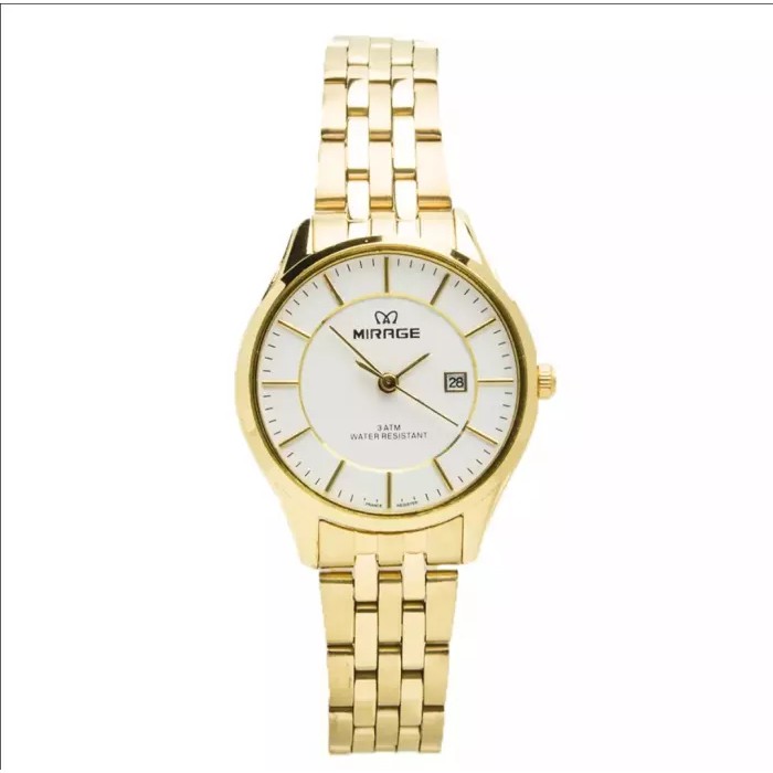 Jam Tangan Wanita Mirage 8544 Original Tali Rantai Gold Stainless Steel Terbaik