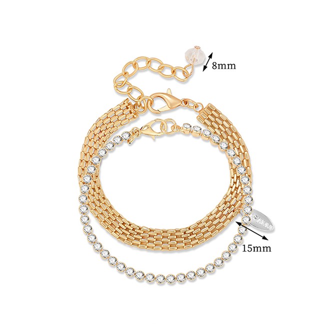 LRC Gelang Tangan Fashion Gold Diamond Chain Crystal Bead Double Bracelet D03969