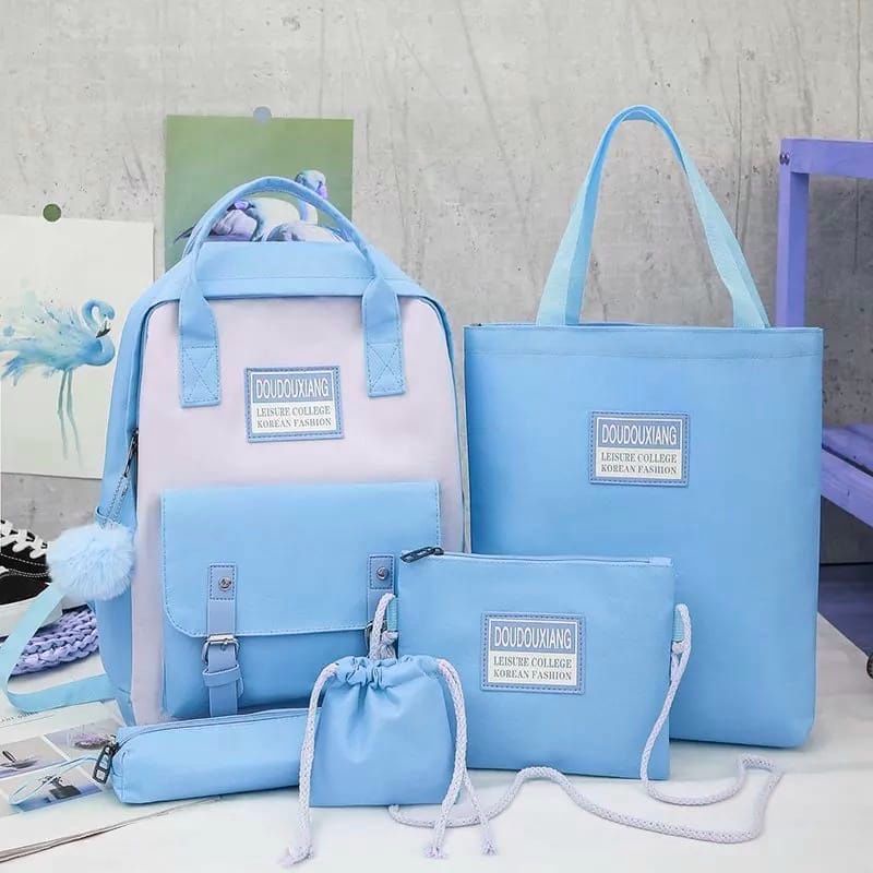 Tas Ransel 4 in 1 Limited Edition Tas Sekolah Backpack Wanita Tas Satu SET - BISA PILIH WARNA-PROMO AFGN BIRUMUDA