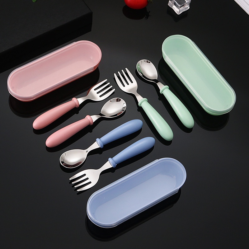 [Rumah MAINAN] Stainless Sendok Garpu Baby Spoon Fork Portable Set Peralatan Makan Gambar Kartun  Alat Makan Anak Travel MPASI Bayi