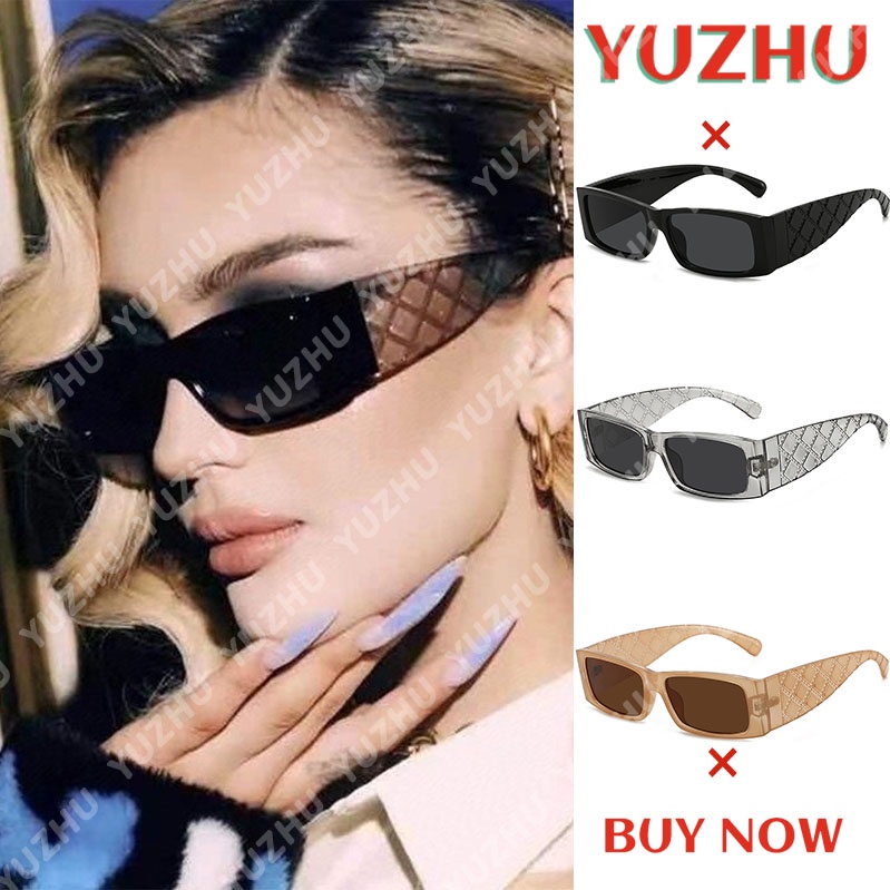 (YUZHU) COD Gaya Barat Rectangle Rhombus Temple Sunglasses untuk Wanita/Pria Nuansa Sempit Kecil untuk Wanita