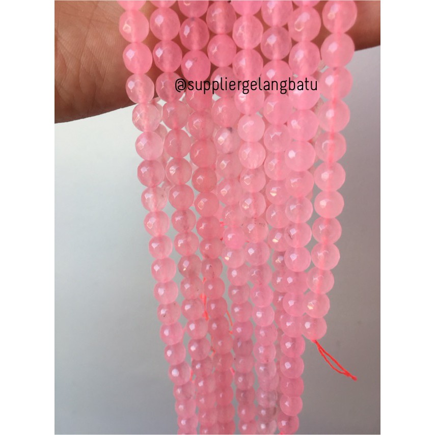 kristal rose quartz FACET 8mm CUTTING batu kuarsa stone healing crystal natural therapy mutiara