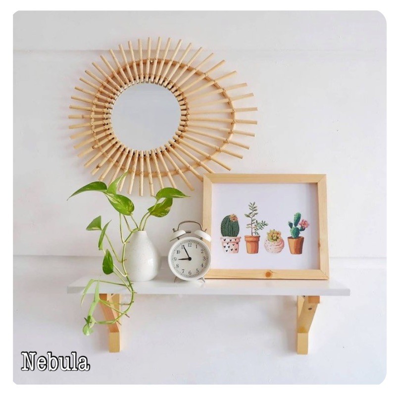 cermin rotan kaca rattan mirror