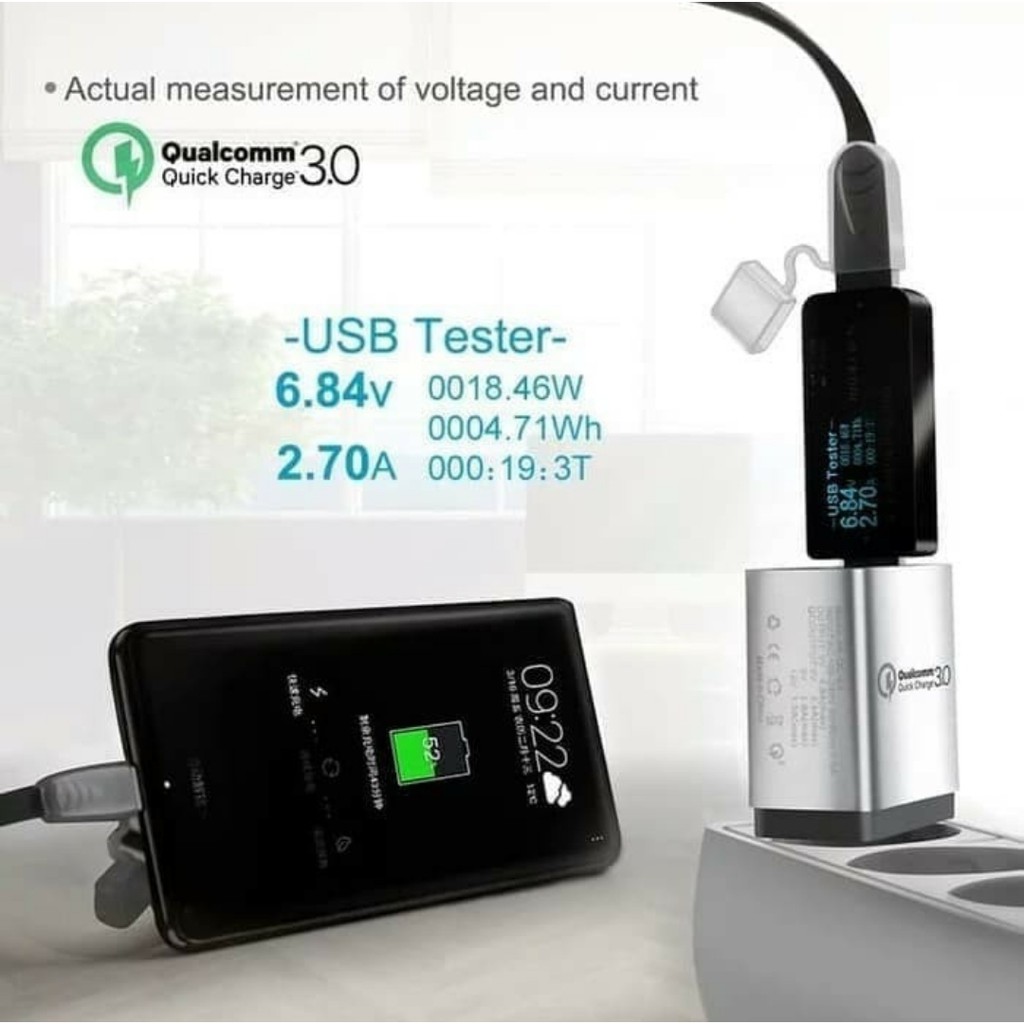 (COD) KEPALA ADAPTOR CHARGER CASAN QUALCOMM 18W USB 3.0 5V 3A FAST CHARGING KE HP VIVO SAMSUNG OPPO