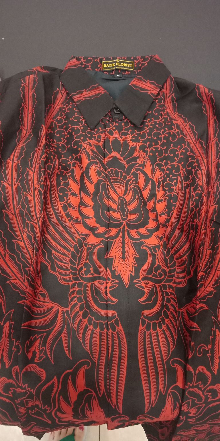 Manuk Peksi Merah Kemeja Batik Pria Slimfit Katun Primisima Full Furing