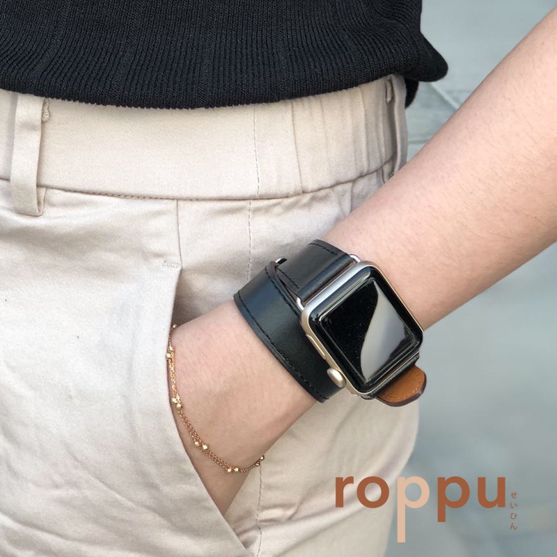 Roppu Premium Double Leather Strap Apple Watch 3 4 5 SE