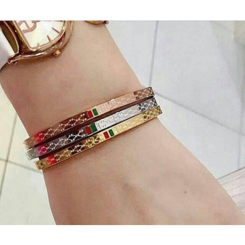 Gelang titanium lapis emas set 3 bangle wanita 5,7cm Gtt42 EN