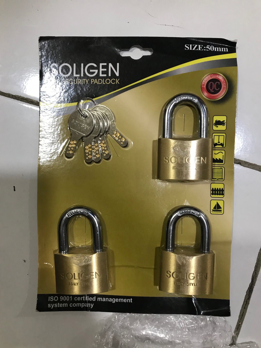 Gembok Soligen 50mm X 3 Pcs Kuningan Masterkey