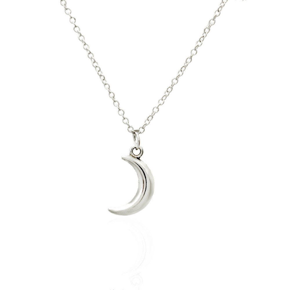 Kalung Rantai Pendek Liontin Bulan Sabit Bahan Metal Warna Silver Untuk Wanita