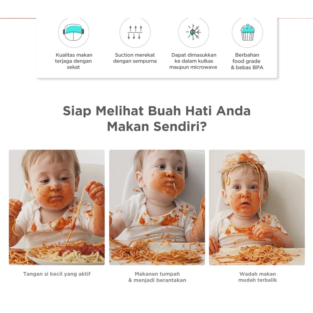 [PROMO] Mugu Baby Feeding Suction Divided Plate Tempat Makan Anak Anti Tumpah