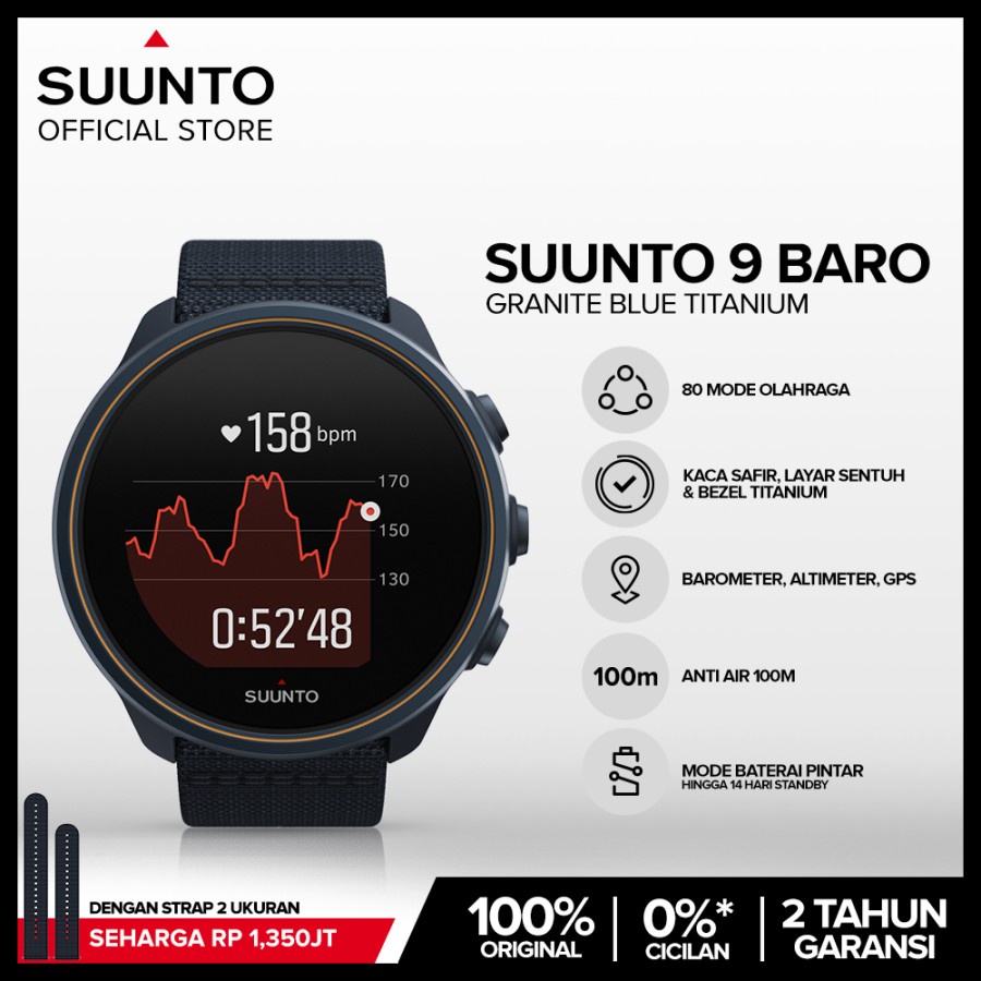 SUUNTO 9 Baro Granite Blue Titanium 50mm Smartwatch / Jam Tangan Pria Original Water Resistant GPS N