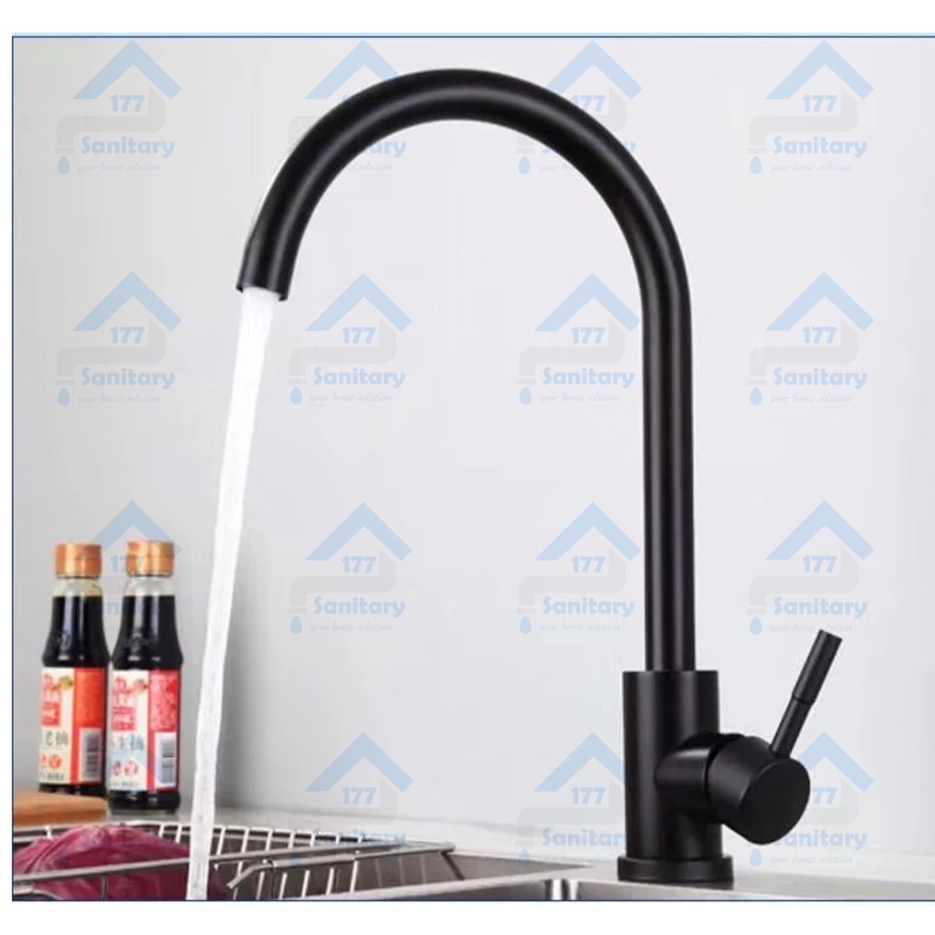 Keran air panas dingin Dapur stainless Hitam 0BL-Kran sink angsa black stenlis mixer wastafel bak cuci piring faucet kitchen