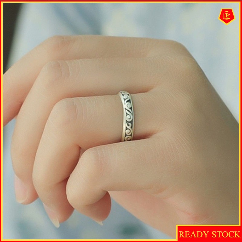 [Ready Stock]S925 Silver Retro Creative Auspicious Cloud Carved Ring