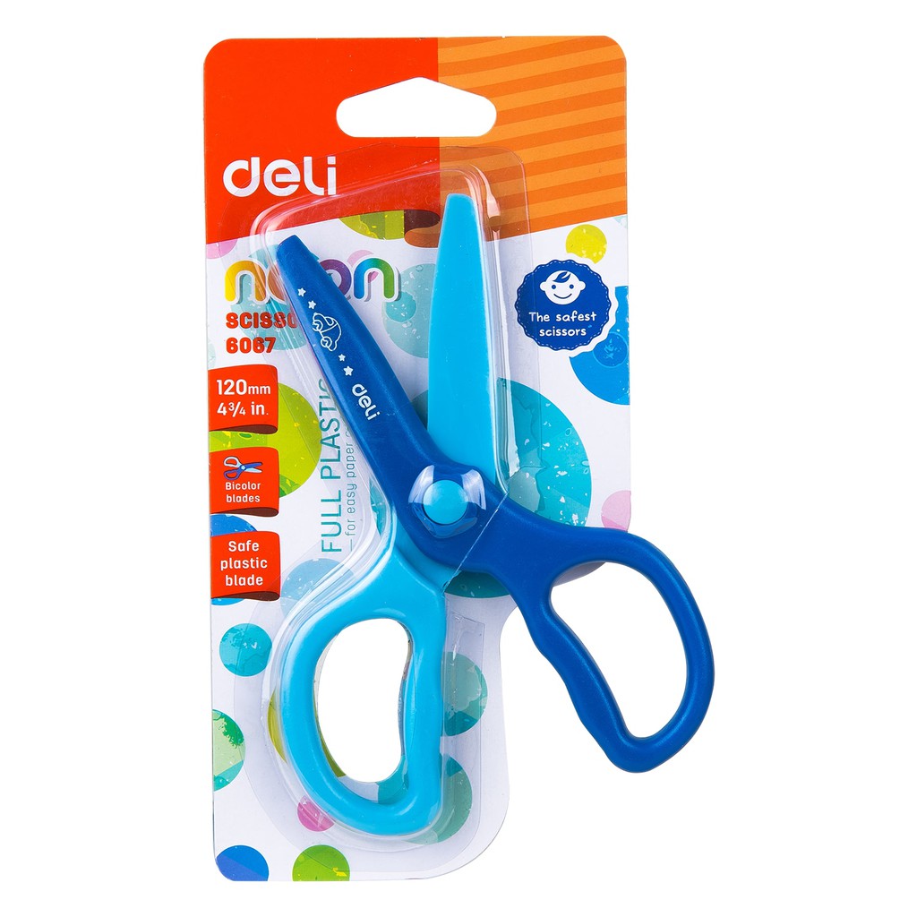 HAPPY TIME DELI GUNTING NEON BAHAN PLASTIK 120mm UNTUK ANAK AMAN PLASTIC SCISSORS GUNTING KERTAS ALAT TULIS KERAJINAN TANGAN SEKOLAH E6067