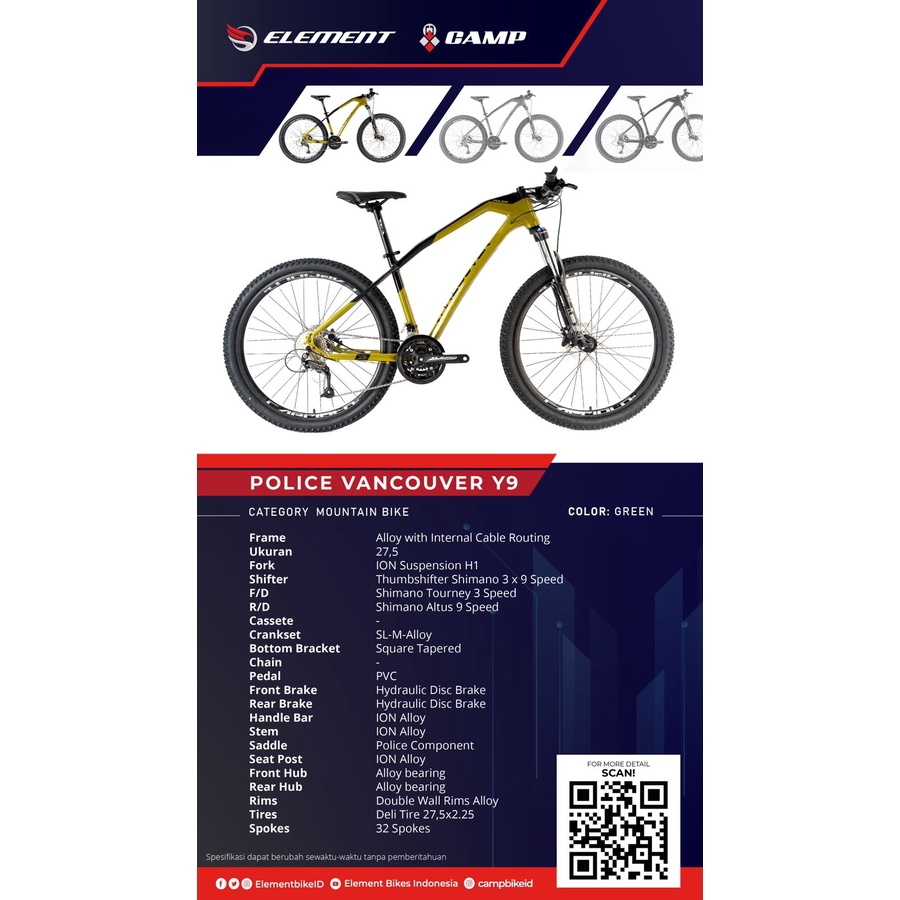 SEPEDA MTB 27.5 INCH POLICE VANCOUVER Y9 NEW 3X9SPEED