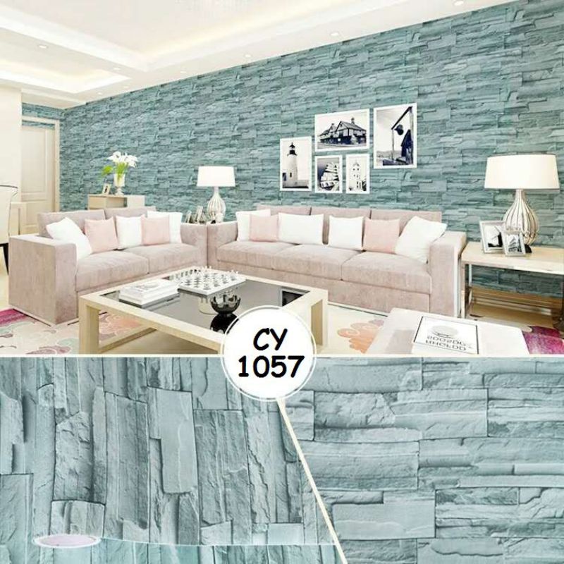 wallpaper dinding motif batu alam hitam kehijauan