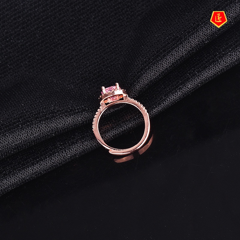 [Ready Stock]Fashion Luxury 18K Rose Gold Pink Crystal Ring