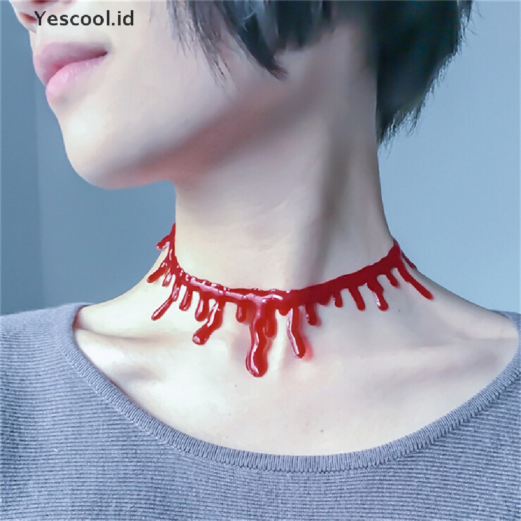 Kalung Choker Desain Darah Kematian Warna Merah Gaya Punk Rock Untuk Pesta Halloween