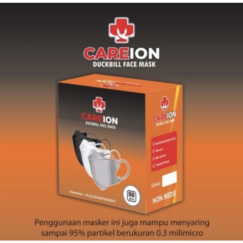 Masker Duckbill CAREION 1 box isi 50pcs ada Garis Earloop Kemenkes RI AKD ORIGINAL