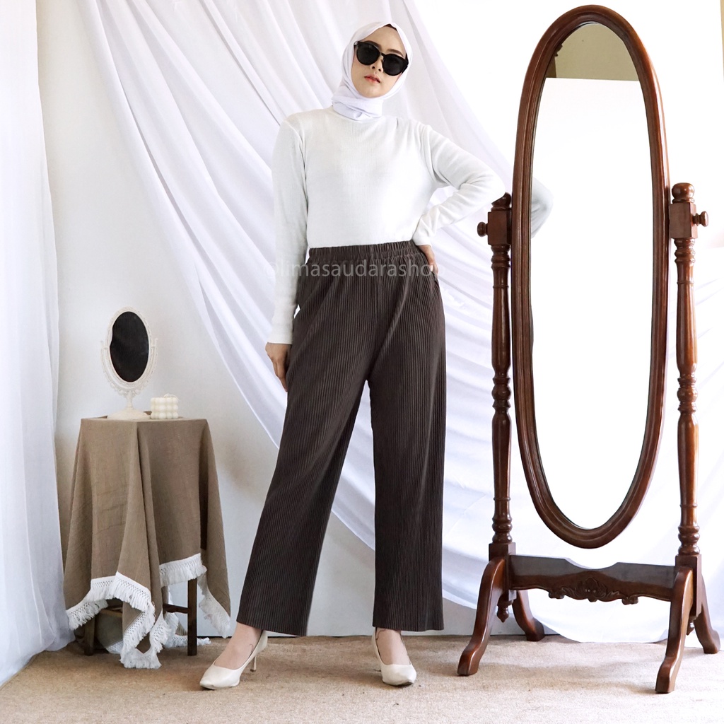 Celana Plisket OLIVIA / Pleated Pants Premium Doff Nyaman Panjang Muslim