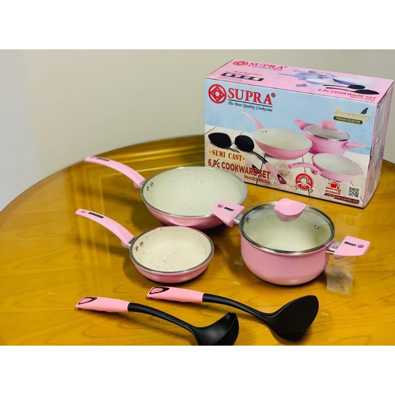 SUPRA PANCI SET COOKWARE ROSEMARY 6 PCS NONSTICK MARBLE BIRU&PINK