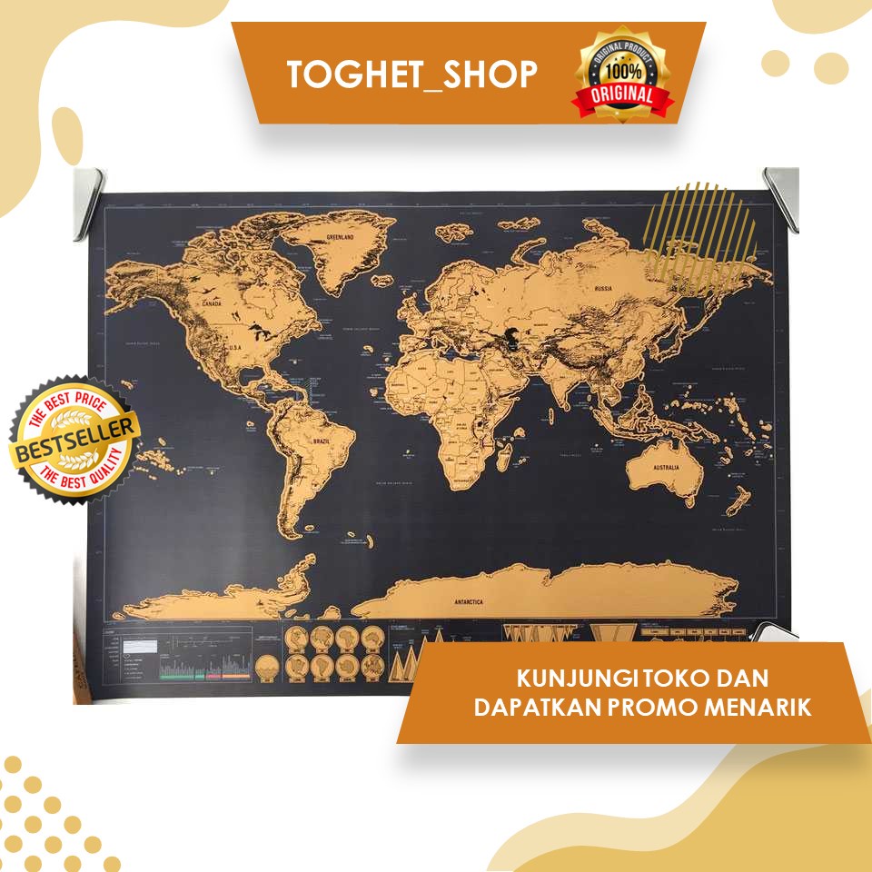 Poster Peta Dunia Hiasan Dinding Scratch Map Poster Stiker Peta Dunia Hias Dinding Desain Klasik