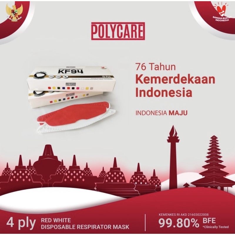 Polycare Mask KF94 Merah Putih