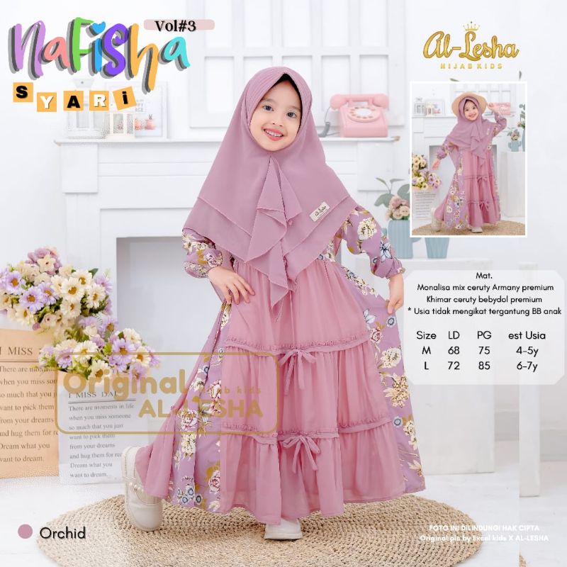 NAFISHA VOL. 3 SYARI KIDS Gamis Anak Terbaru Trendy Bahan Monalisa mix Ceruty Armani Include Jilbab 