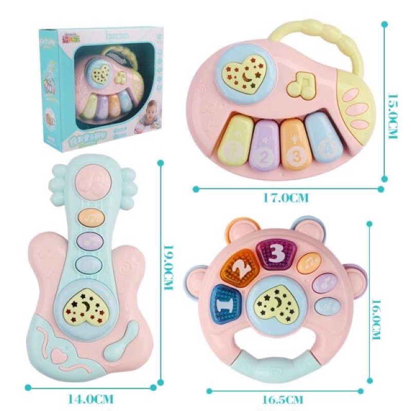 Mainan Bayi Rattle Motif Alat Musik + Musik + Lampu Kelap Kelip