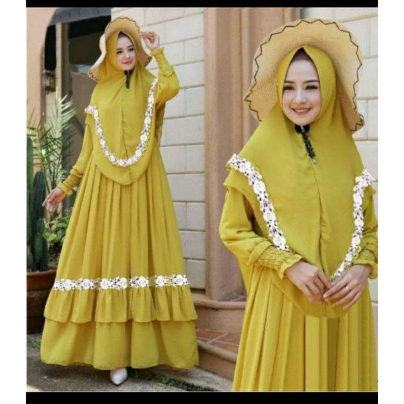 GAMIS EMBUN SYAR,I SET PLUS HIJAB FASHION MUSLIM TERBARU PAKAIAN WANITA TERLARIS