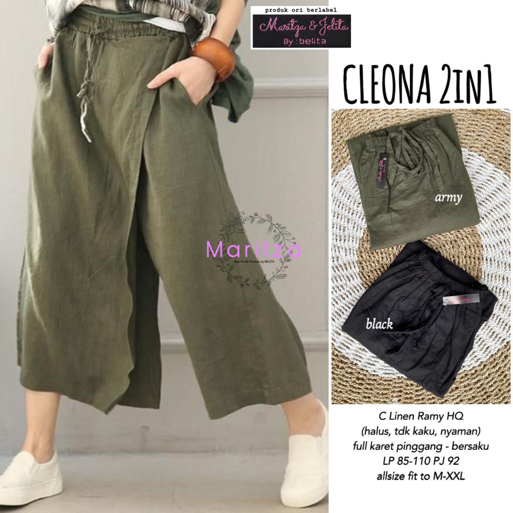 Aliana Kulot - cleona 2in1 celana bahan linen rami