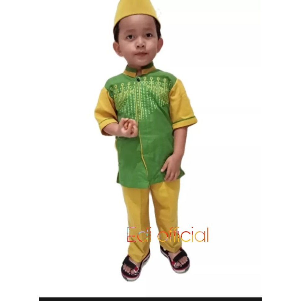 Stelan Koko anak/Stelan Anak laki laki - Koko Bordir terlaris ( Baju,Celana,Peci ) 2-10 TAHUN