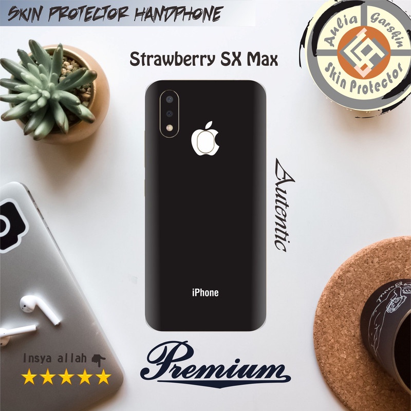 Garskin HP Strawberry SX MAX Motif Iphone Black Free Custom Motif (Bisa COD)